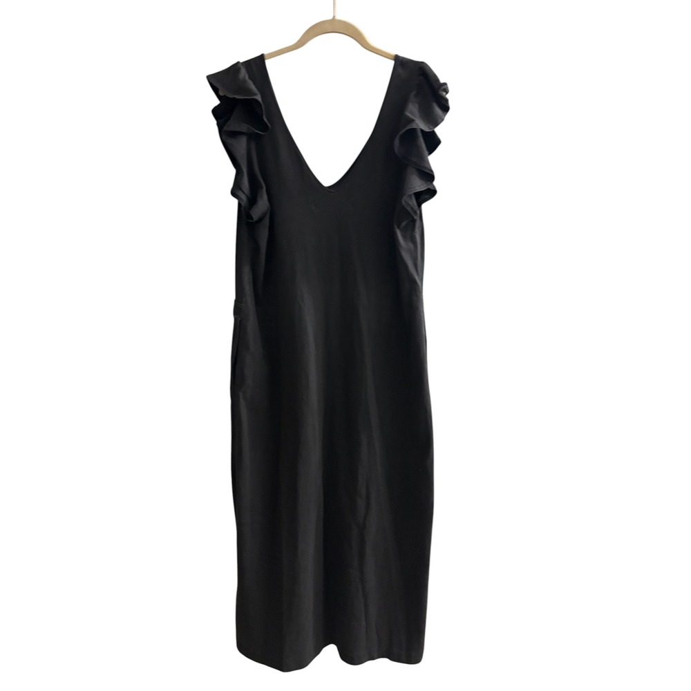Free People Beach Ruffle Shoulder V-Neck Midi Dress Black XS